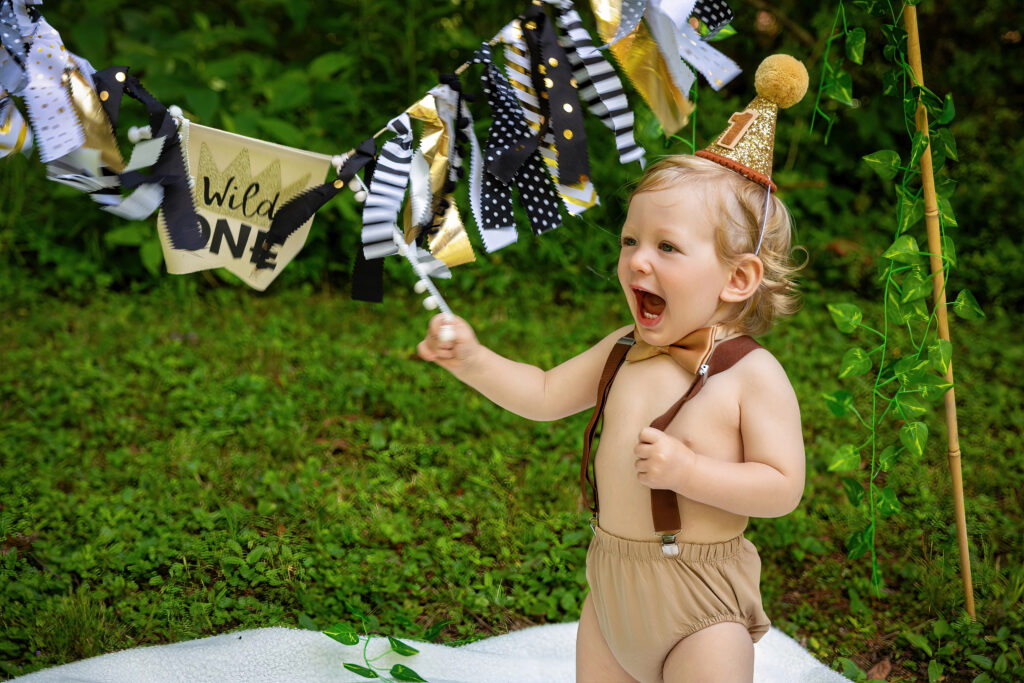 "wild one" baby cake smash outdoors